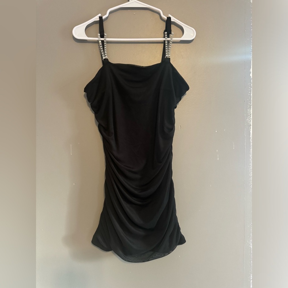 Elegant Black Dress with Rhinestone Straps